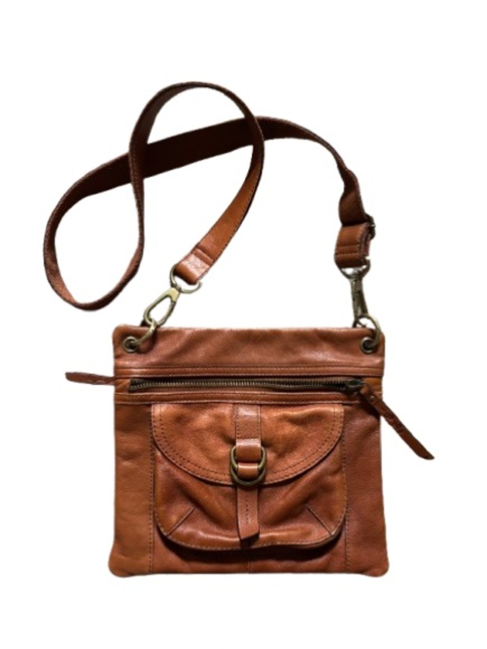 FOSSIL Tan Cognac Leather Crossbody Bag Purse Vintage Look Patina